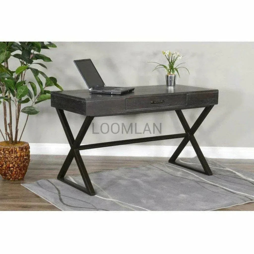 Black Writing Desk Center Drawer Home Office-Home Office Desks-Sunny D-LOOMLAN