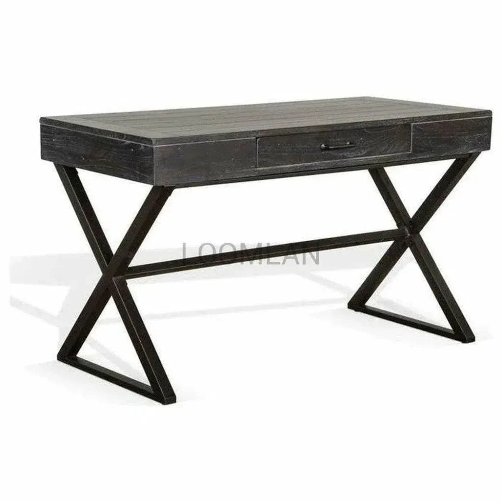 Black Writing Desk Center Drawer Home Office-Home Office Desks-Sunny D-LOOMLAN