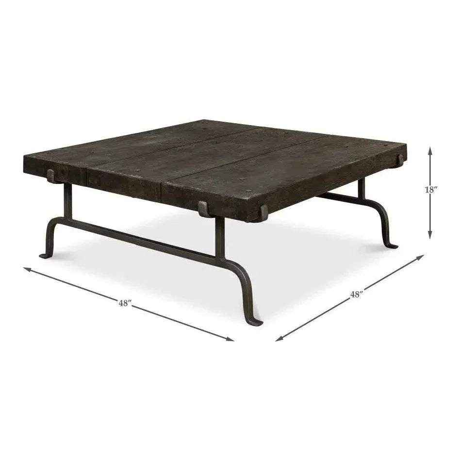 Blayne Coffee Table Square Wood Iron Base - LOOMLAN - Sarreid - Coffee Tables