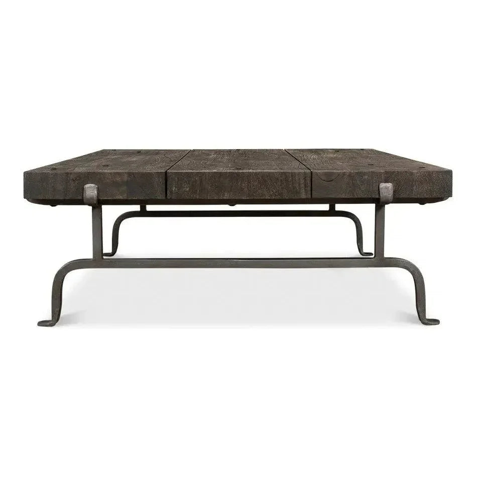 Blayne Coffee Table Square Wood Iron Base - LOOMLAN - Sarreid - Coffee Tables