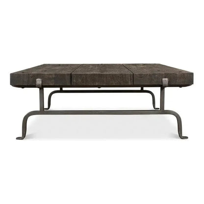 Blayne Coffee Table Square Wood Iron Base - LOOMLAN - Sarreid - Coffee Tables