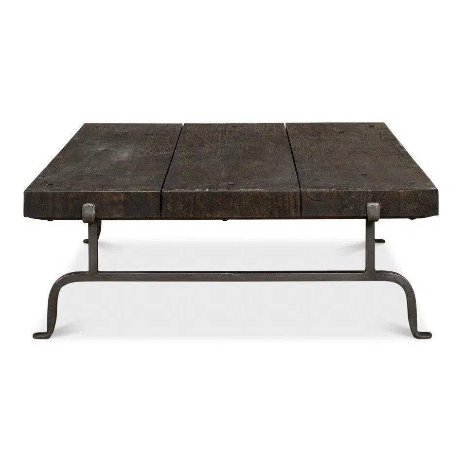 Blayne Coffee Table Square Wood Iron Base - LOOMLAN - Sarreid - Coffee Tables