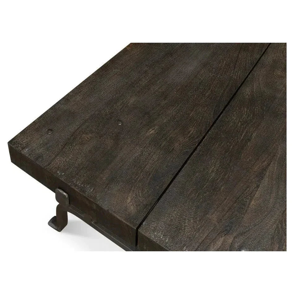 Blayne Coffee Table Square Wood Iron Base - LOOMLAN - Sarreid - Coffee Tables
