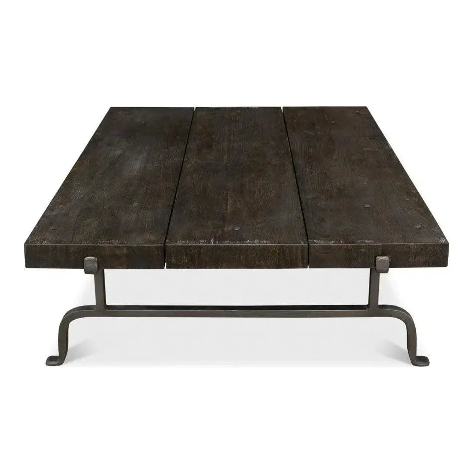 Blayne Coffee Table Square Wood Iron Base - LOOMLAN - Sarreid - Coffee Tables