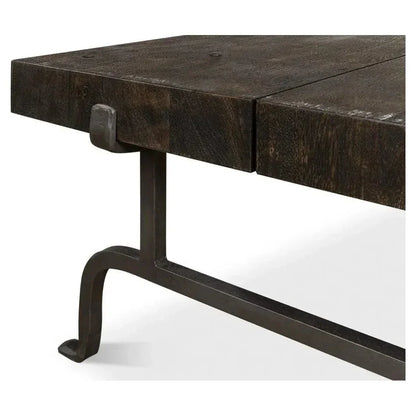 Blayne Coffee Table Square Wood Iron Base - LOOMLAN - Sarreid - Coffee Tables