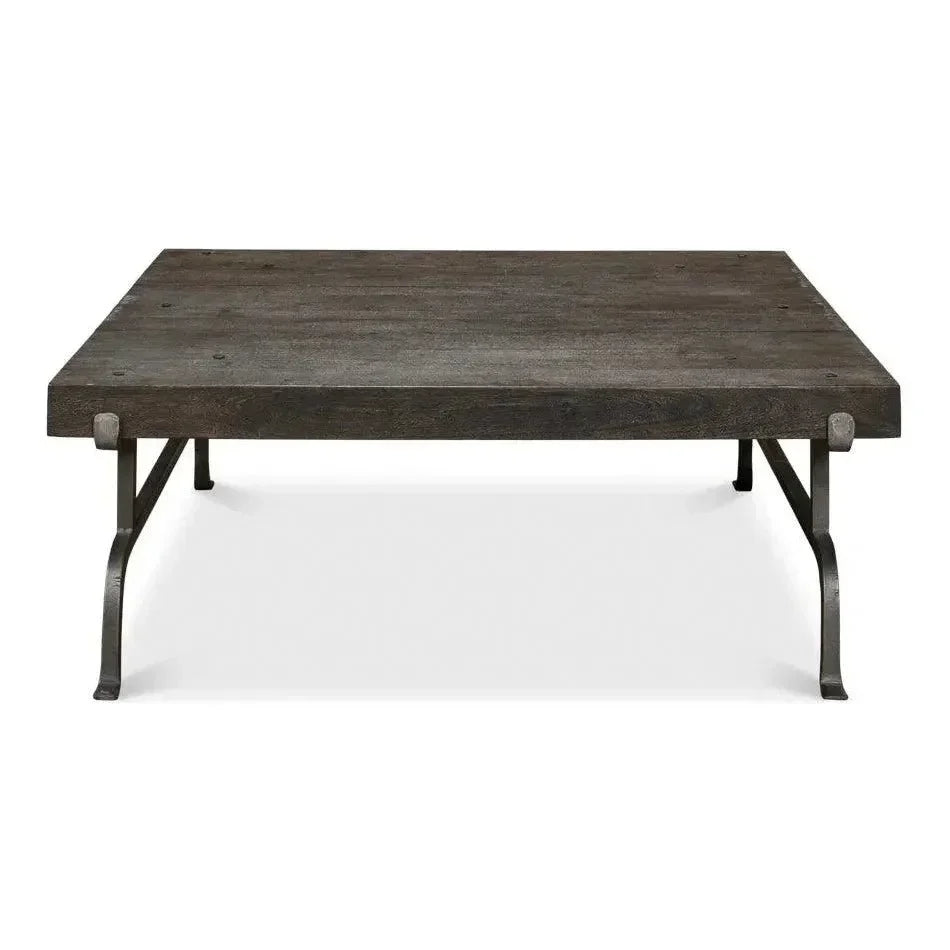 Blayne Coffee Table Square Wood Iron Base - LOOMLAN - Sarreid - Coffee Tables