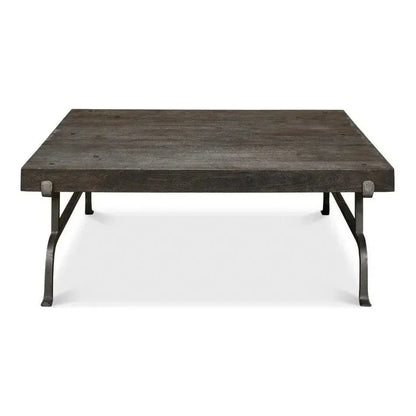 Blayne Coffee Table Square Wood Iron Base - LOOMLAN - Sarreid - Coffee Tables