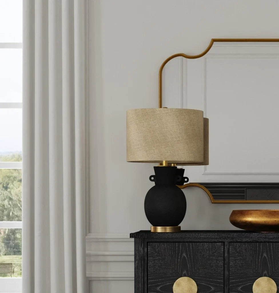 Bleene Black Ceramic Table Lamp - LOOMLAN - Bassett Mirror - Table Lamps