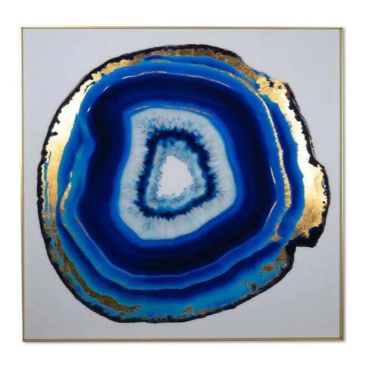Blue Agate Wall Art - 48" x 48" with Gold Frame-Framed Wall Art-SUNPAN-LOOMLAN