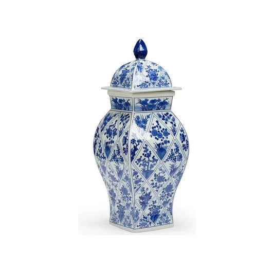 Blue And White Covered Ceramic Vase - LOOMLAN - Chelsea House - Vases & Jars