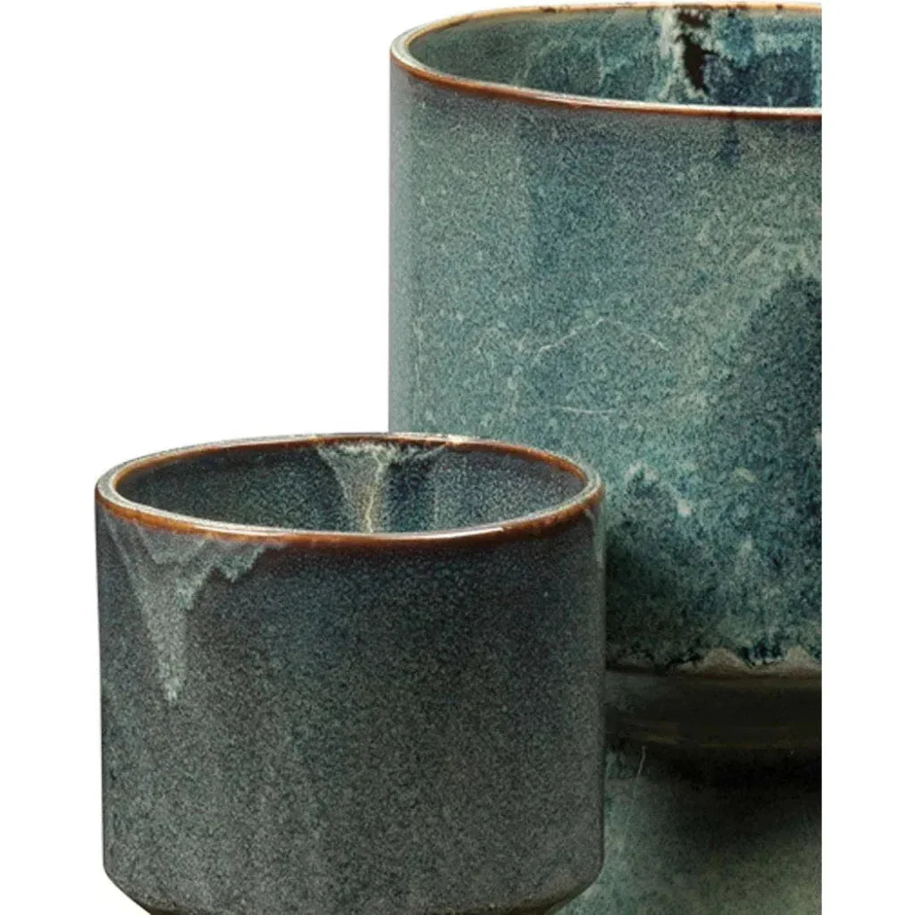 Blue Ceramic Berkeley Pots (set of 3) - LOOMLAN - Jamie Young - Statues & Sculptures