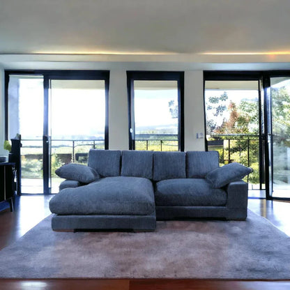 Blue Corduroy Reversible Sectional Chaise-Modular Sofas-Moe's Home-LOOMLAN