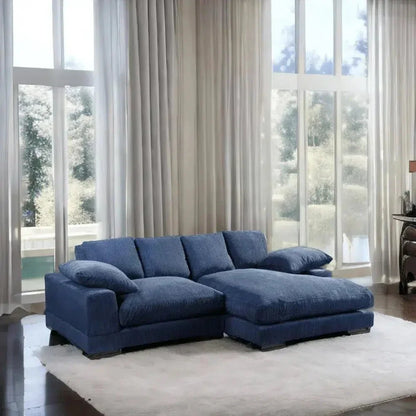 Blue Corduroy Reversible Sectional Chaise-Modular Sofas-Moe's Home-LOOMLAN