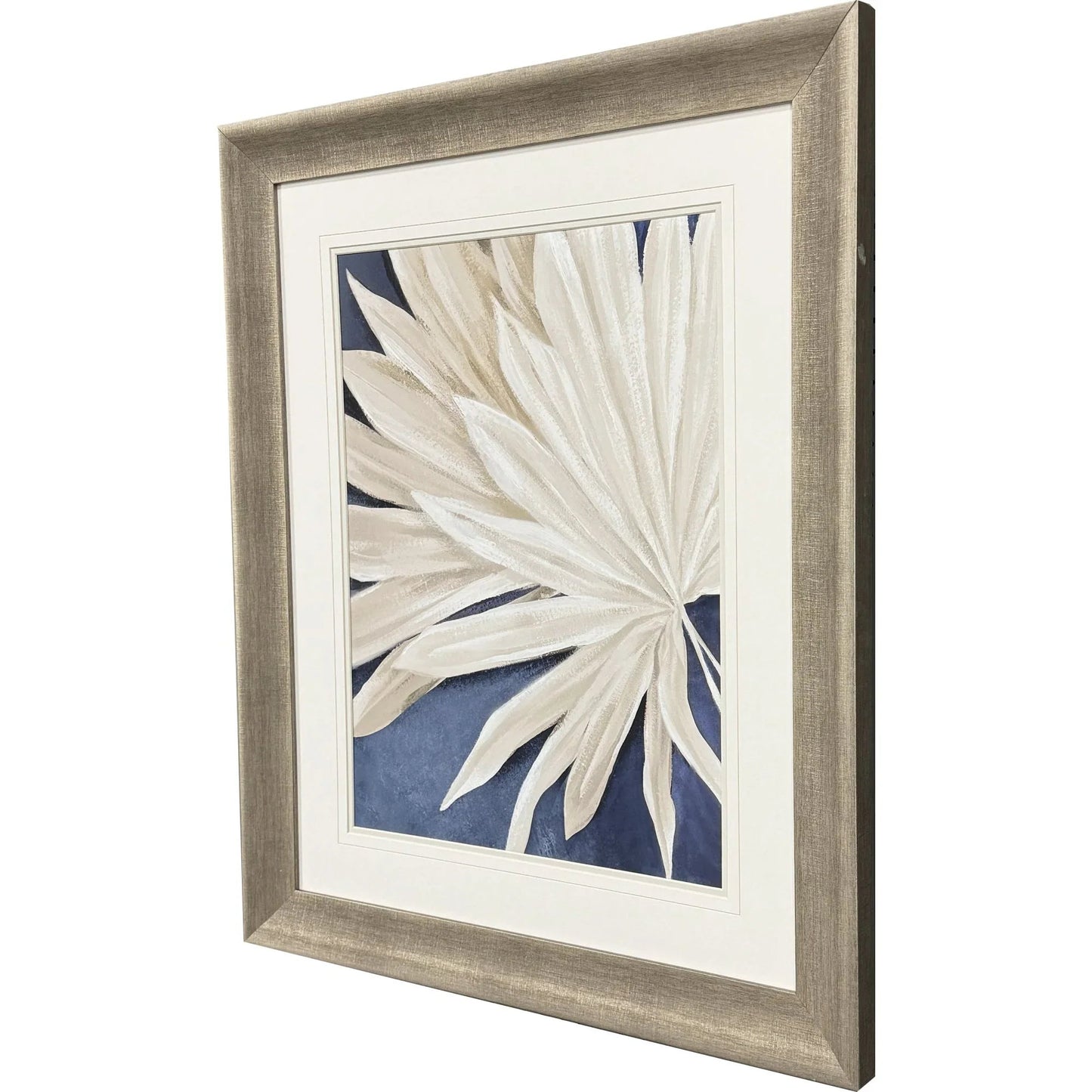 Blue Dry Palms Glass Front Framed Wall Art