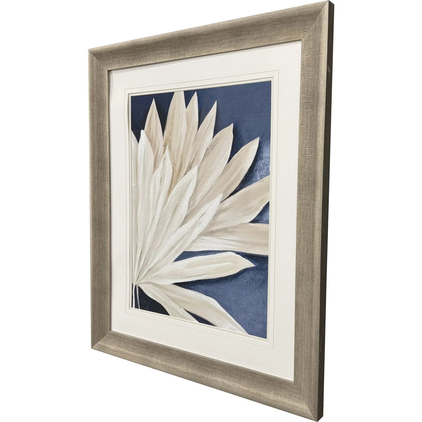 Blue Dry Palms Glass Front Framed Wall Art