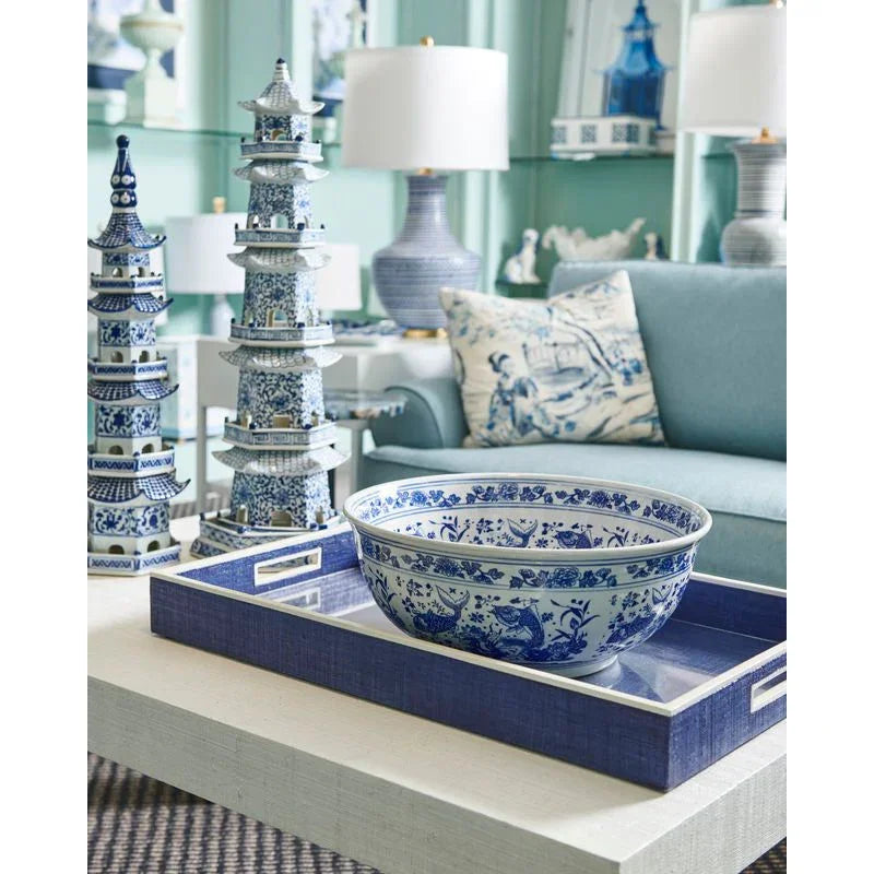 Blue Handpainted Pagoda Sculpture - LOOMLAN - Chelsea House - Statues & Sculptures