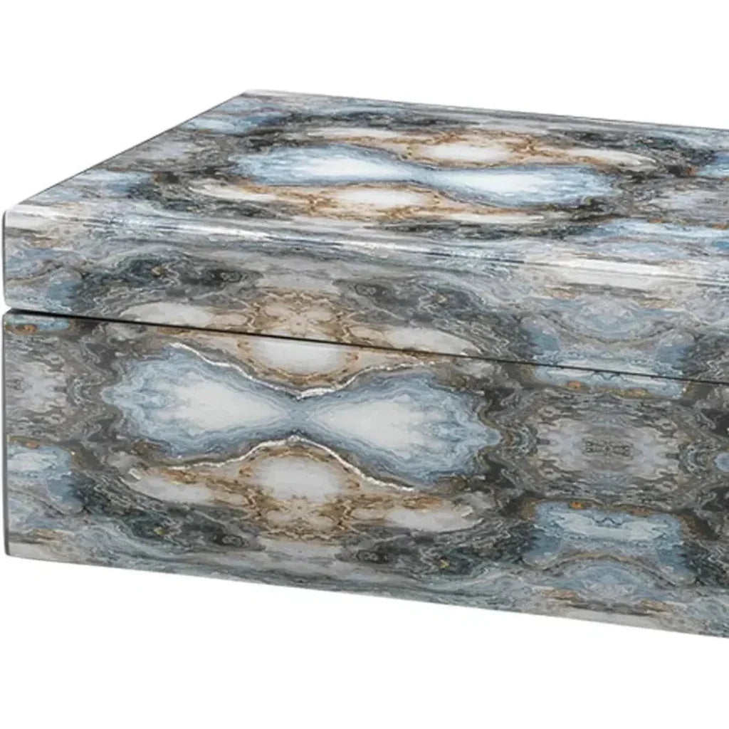 Blue Lacquer Paper Rorschach Long Box - LOOMLAN - Jamie Young - Boxes & Bowls