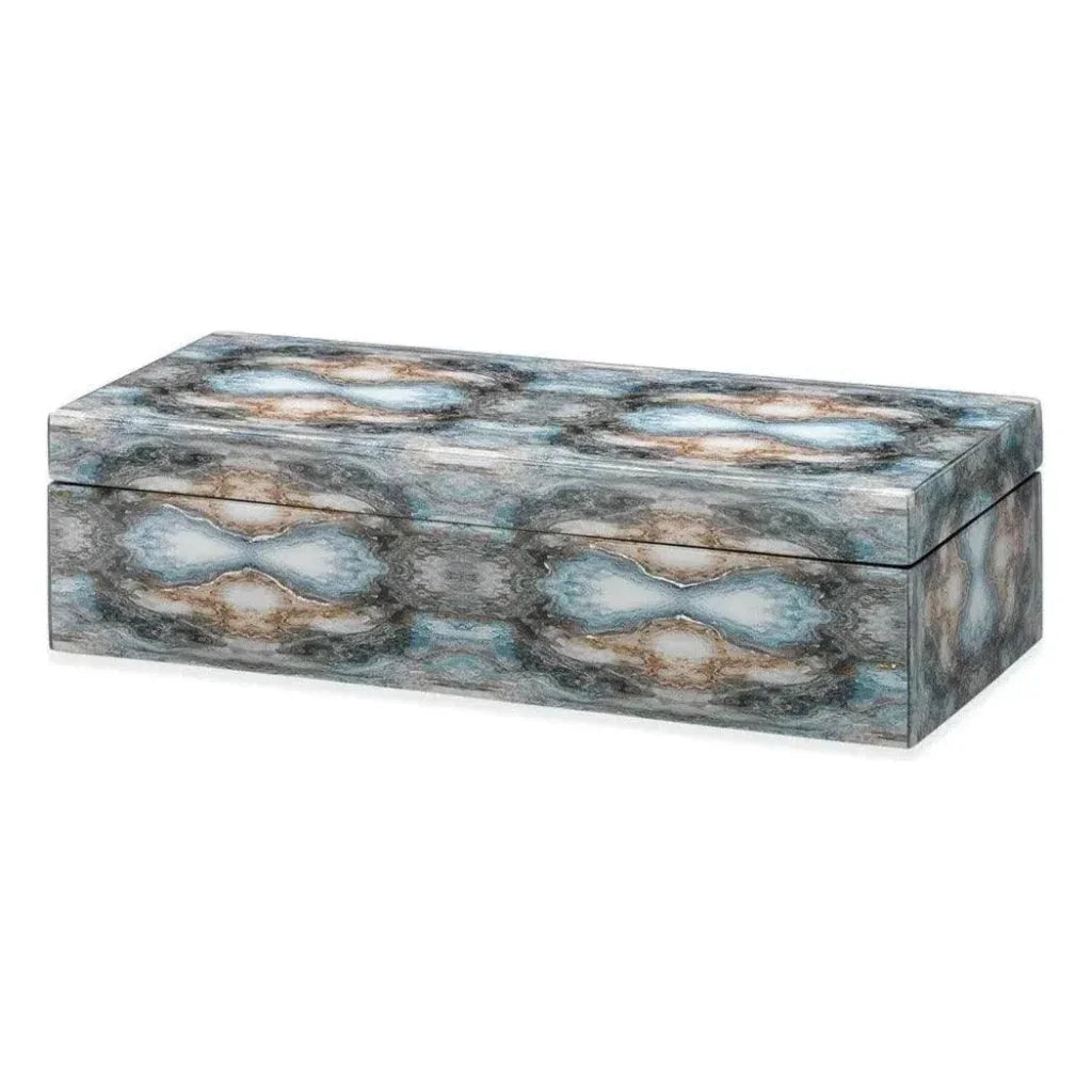 Blue Lacquer Paper Rorschach Long Box - LOOMLAN - Jamie Young - Boxes & Bowls