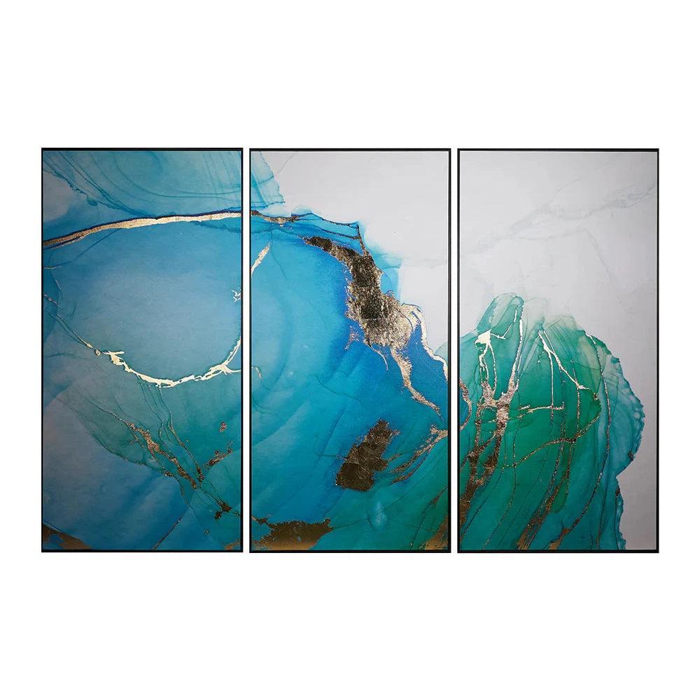 Blue Lagoon Set Of 3 Luxe Art Gold Leaf Accents - LOOMLAN - SUNPAN - Canvas Art
