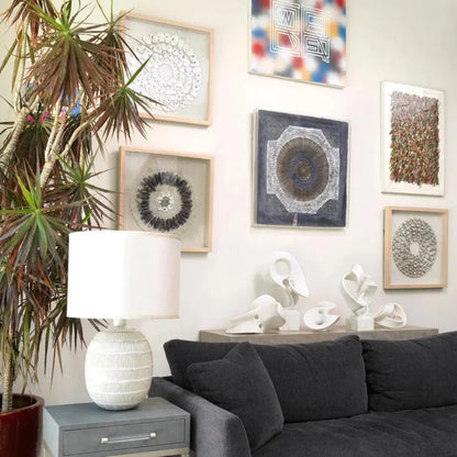 Blue Paper Linen Acrylic Batik Square d Wall Art - LOOMLAN - Jamie Young - Canvas Art