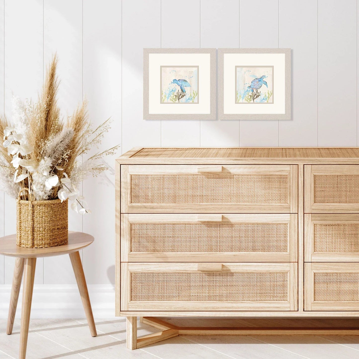 Blue Sea Turtle Blue Framed Wall Art 2PC