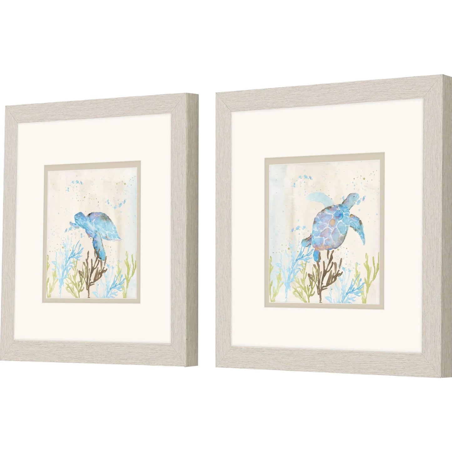 Blue Sea Turtle Blue Framed Wall Art 2PC