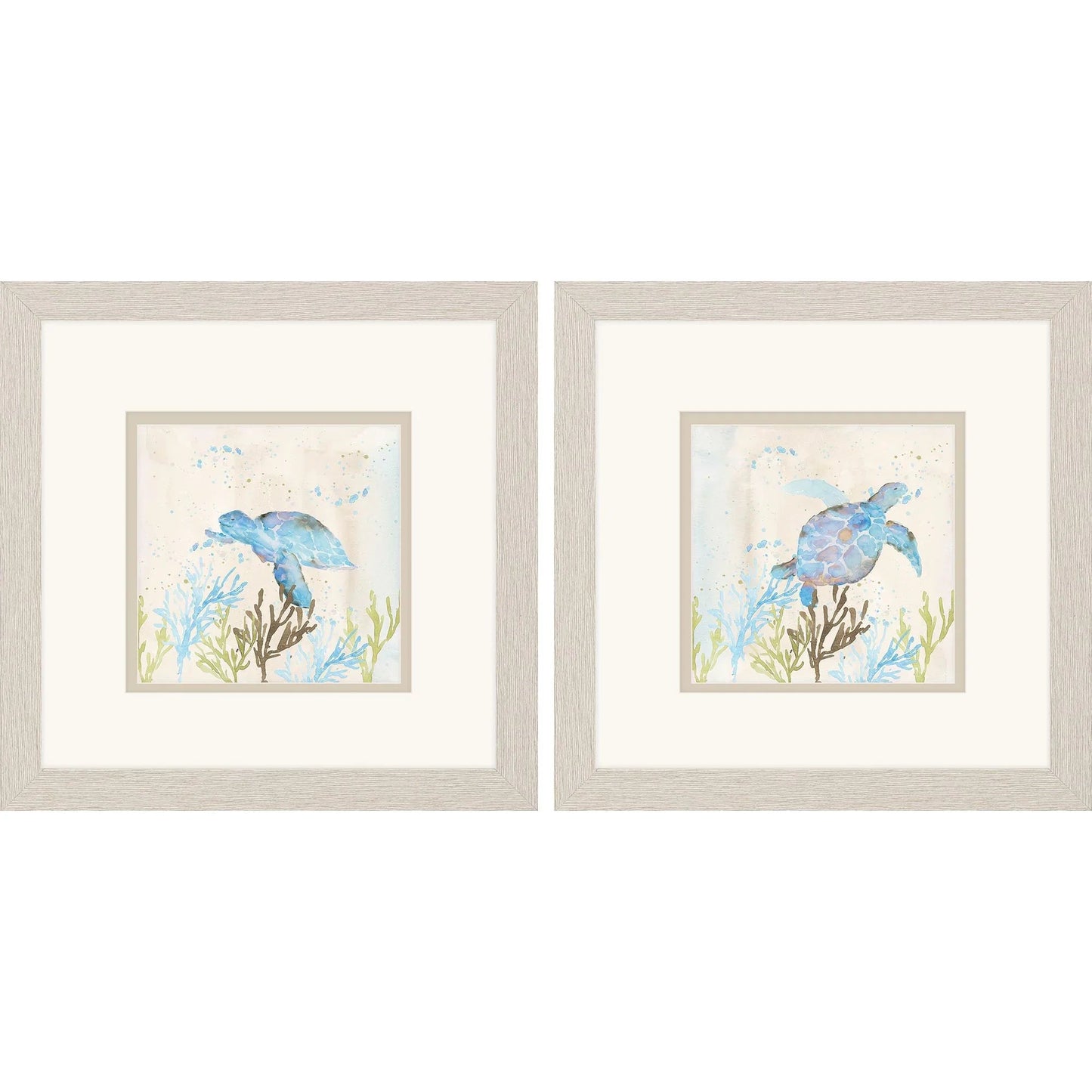Blue Sea Turtle Blue Framed Wall Art 2PC