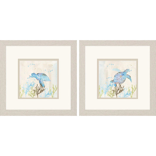 Blue Sea Turtle Blue Framed Wall Art 2PC