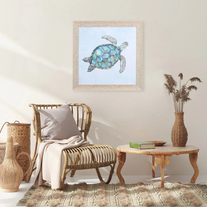 Blue Sea Turtle Glass Front Framed Wall Art