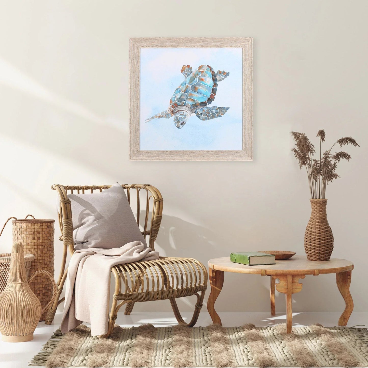 Blue Sea Turtle Glass Front Framed Wall Art