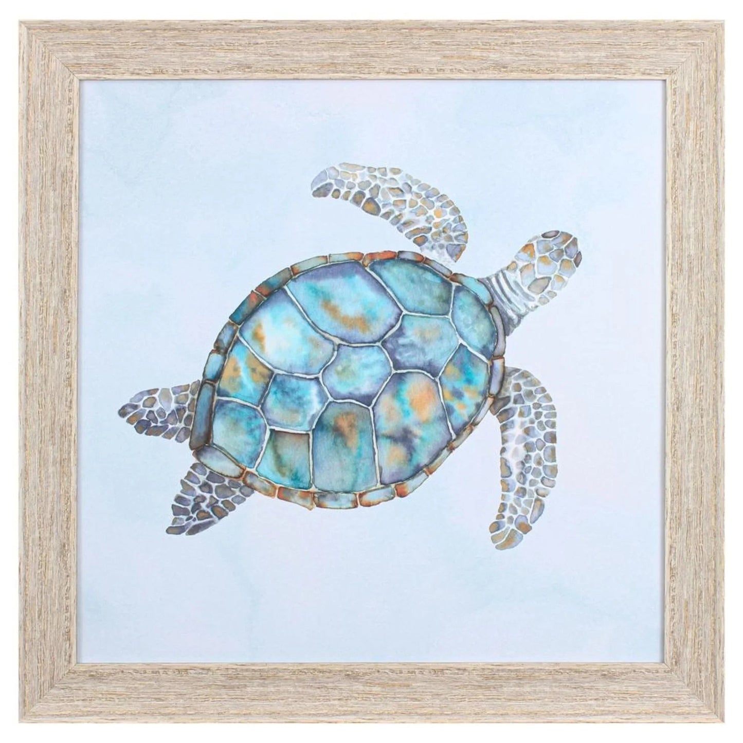 Blue Sea Turtle Glass Front Framed Wall Art