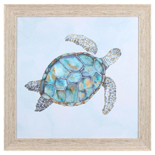 Blue Sea Turtle Glass Front Framed Wall Art