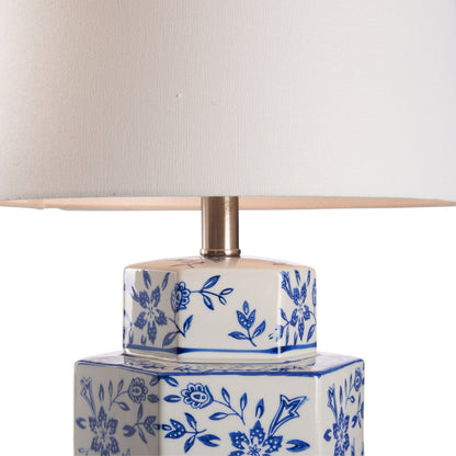 Blue & White Hexagon Shape Ceramic Table Lamp