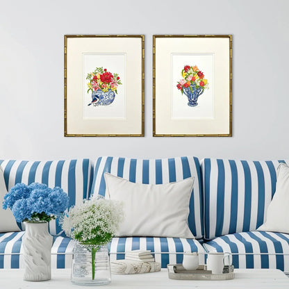 Blue and White Wood Framed Wall Art 2PC