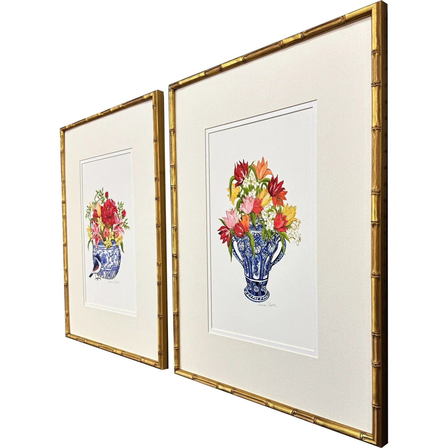 Blue and White Wood Framed Wall Art 2PC