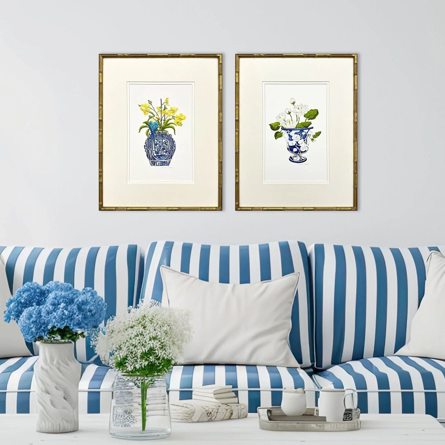 Blue and White Wood Framed Wall Art 2PC