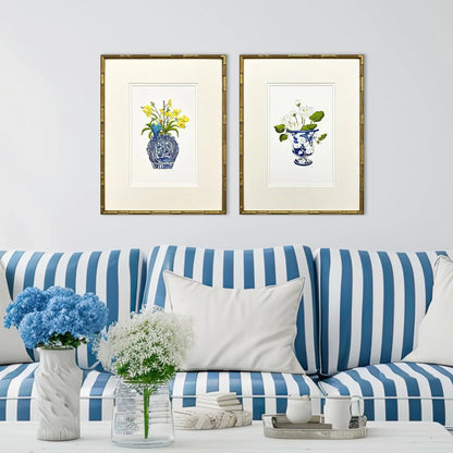 Blue and White Wood Framed Wall Art 2PC