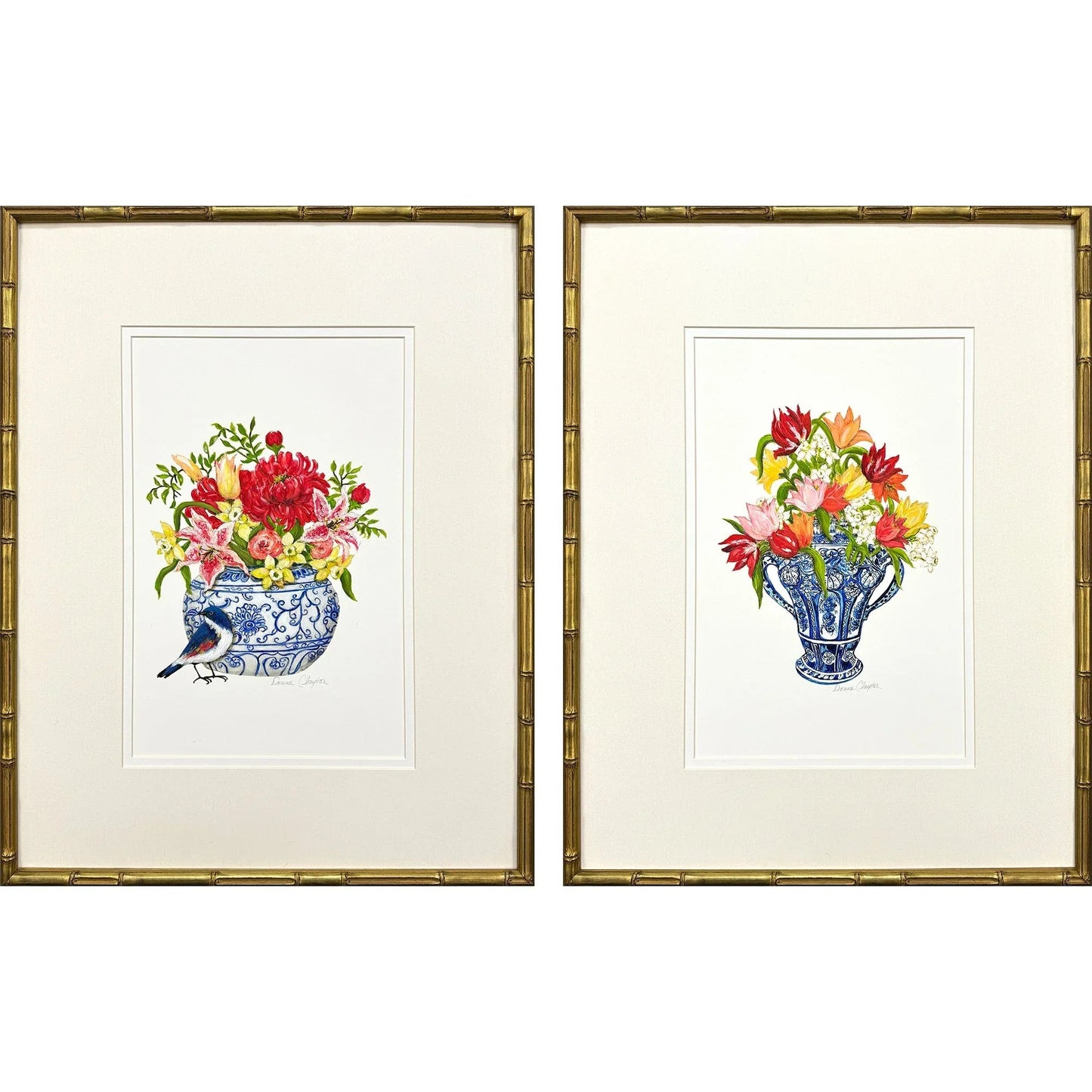 Blue and White Wood Framed Wall Art 2PC