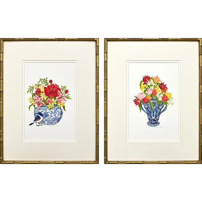 Blue and White Wood Framed Wall Art 2PC