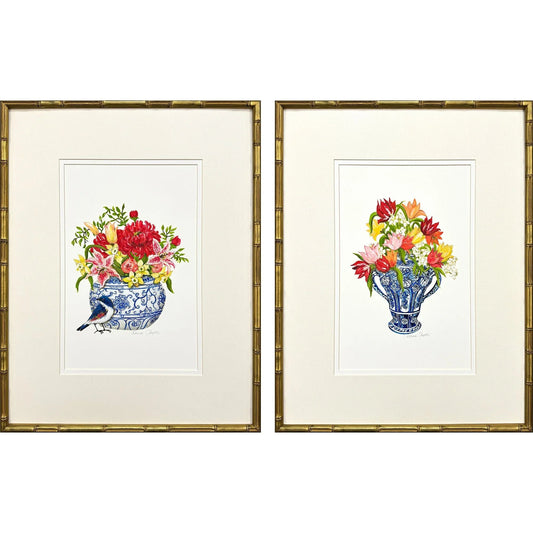 Blue and White Wood Framed Wall Art 2PC