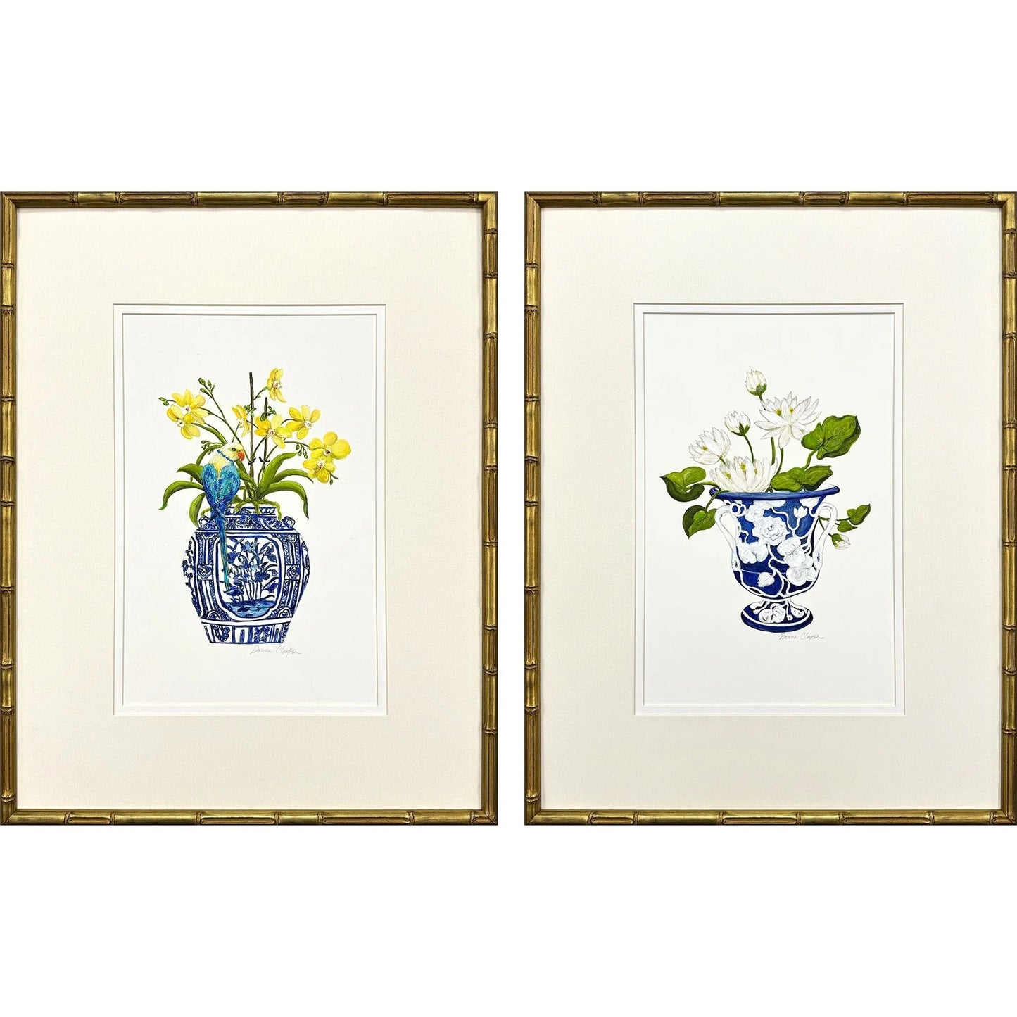 Blue and White Wood Framed Wall Art 2PC