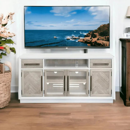 Boca Two Tone Wood TV Stand With Glass Doors - LOOMLAN - Panama Jack - TV Stands & Media Centers