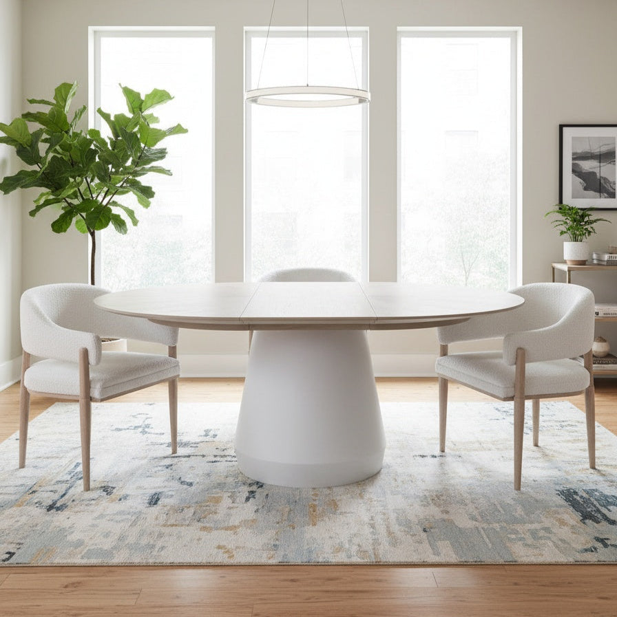 Bodhi 54-72 Round to Oval Extendable Table with 4 Barrel Chairs-Dining Table Sets-Palmetto Home-LOOMLAN