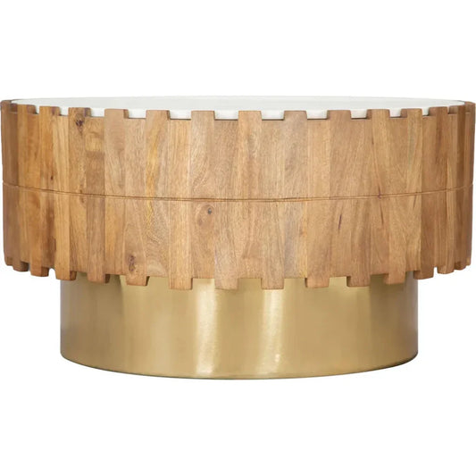 Bombay Wood & Marble Round Coffee Table - LOOMLAN - Zuo Modern - Coffee Tables