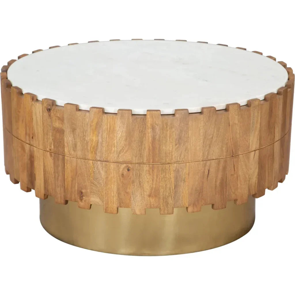 Bombay Wood & Marble Round Coffee Table - LOOMLAN - Zuo Modern - Coffee Tables