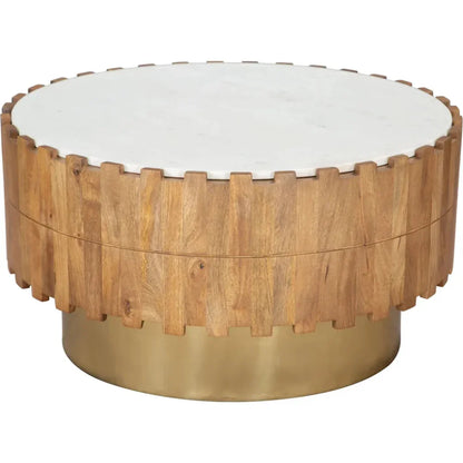 Bombay Wood & Marble Round Coffee Table - LOOMLAN - Zuo Modern - Coffee Tables