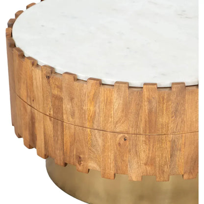 Bombay Wood & Marble Round Coffee Table - LOOMLAN - Zuo Modern - Coffee Tables