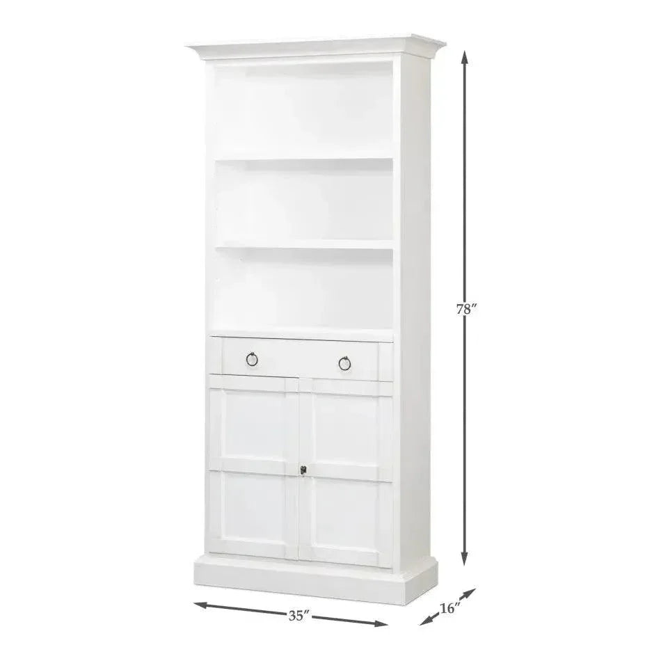 Bookcase With Doors and Drawer Cortina White - LOOMLAN - Sarreid - Bookcases