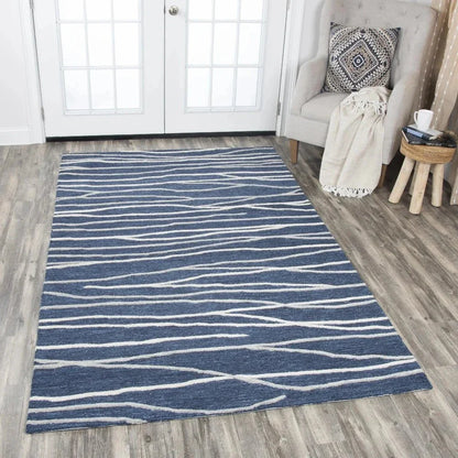 Bore Lines Navy Large Area Rugs For Living Room - LOOMLAN - LOOMLAN - Area Rugs