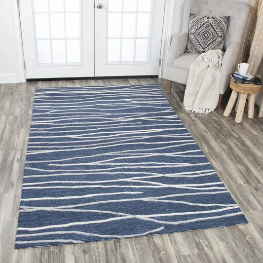 Bore Lines Navy Large Area Rugs For Living Room - LOOMLAN - LOOMLAN - Area Rugs